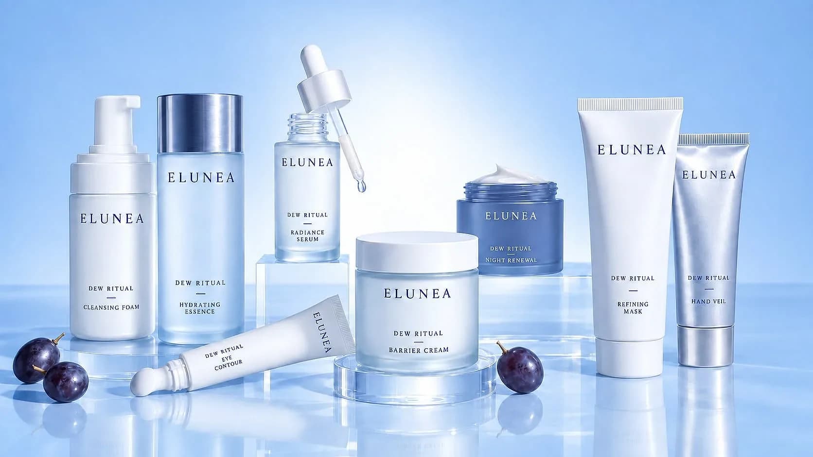 Nano Banana 2.1 skincare product references and coordinated blue studio scenes