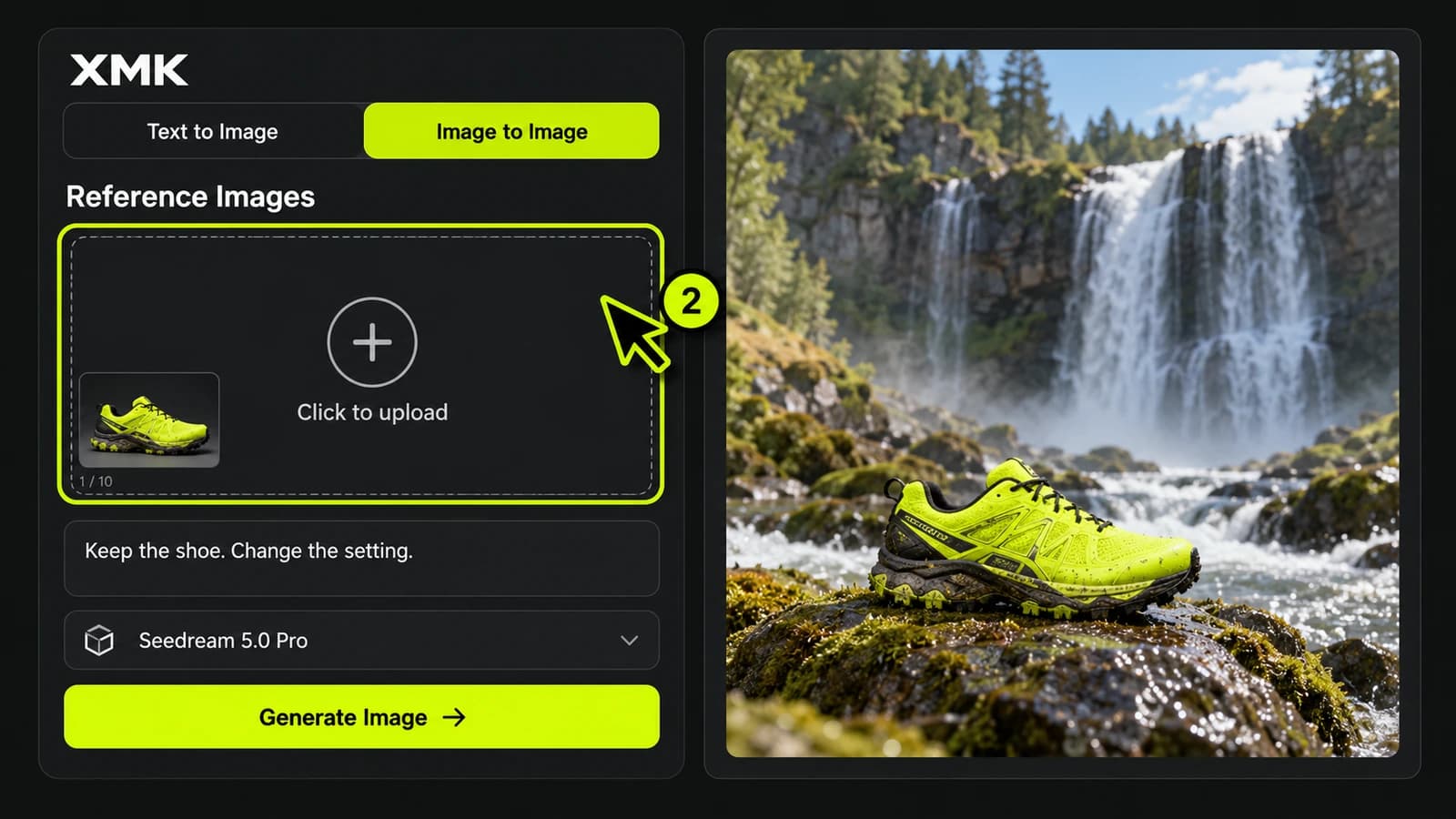 XMK tutorial highlighting the reference image upload area
