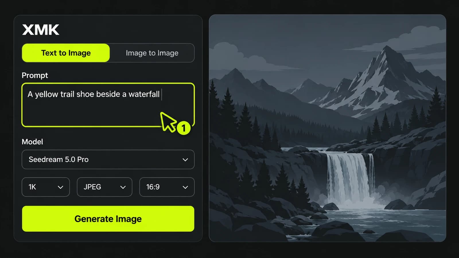 XMK tutorial highlighting the prompt field and generation settings